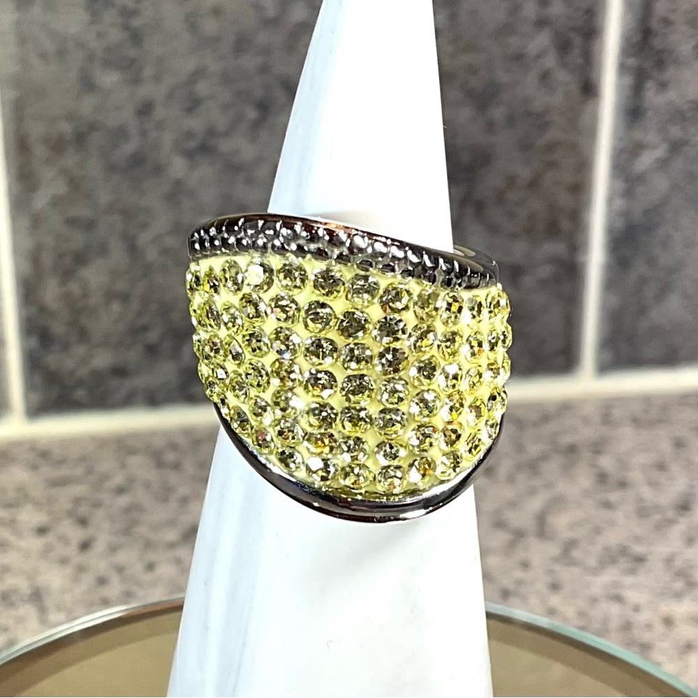 NEW Stainless Steel Yellow Crystal pave Ring - NIB